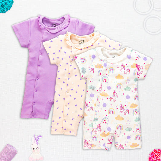 UNICORNS-ShortSleeve Romper(Pink Heart) Pack of 3 | Rompers | The nest clothing