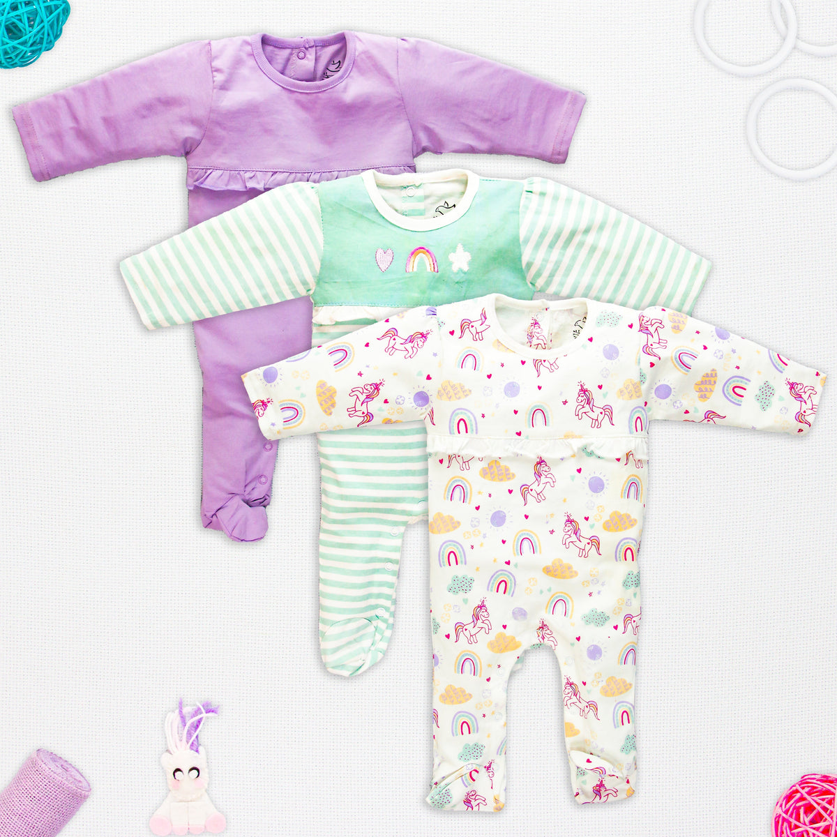 UNICORNS-SleepingSuit(Frill) Pack of 3 | Suits & Sets | The nest clothing