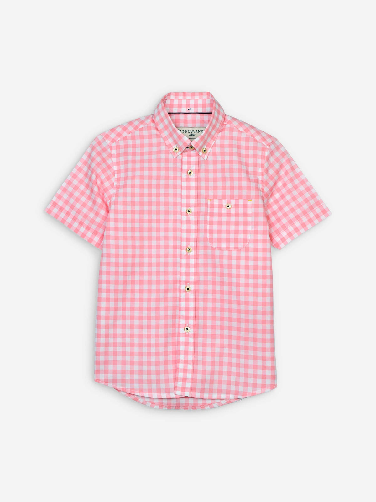 Peach Pink Gingham Short Sleeve Casual Shirt Brumano Pakistan