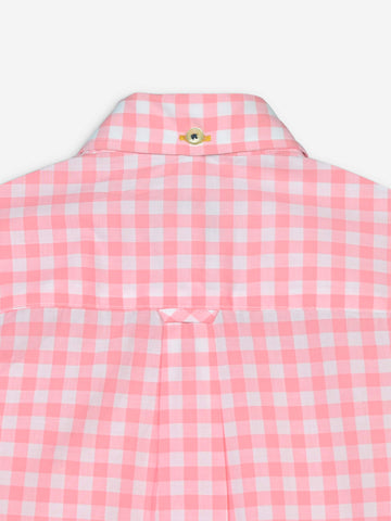 Peach Pink Gingham Short Sleeve Casual Shirt Brumano Pakistan