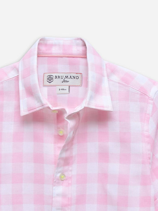 Pink Large Gingham Half Sleeve Casual Shirt Brumano Pakistan