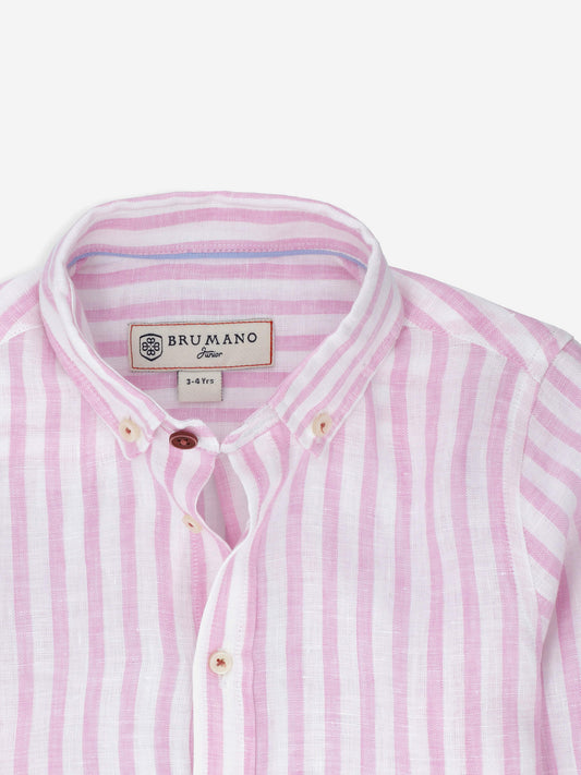 Pink Striped 100% Linen Long Sleeve Casual Shirt Brumano Pakistan