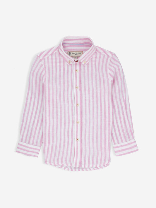 Pink Striped 100% Linen Long Sleeve Casual Shirt Brumano Pakistan