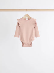 Pink/Cream Baby Long Sleeve Frill Bodysuits 4 Pack (0mths-2yrs)