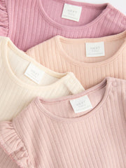 Pink/Cream Baby Long Sleeve Frill Bodysuits 4 Pack (0mths-2yrs)