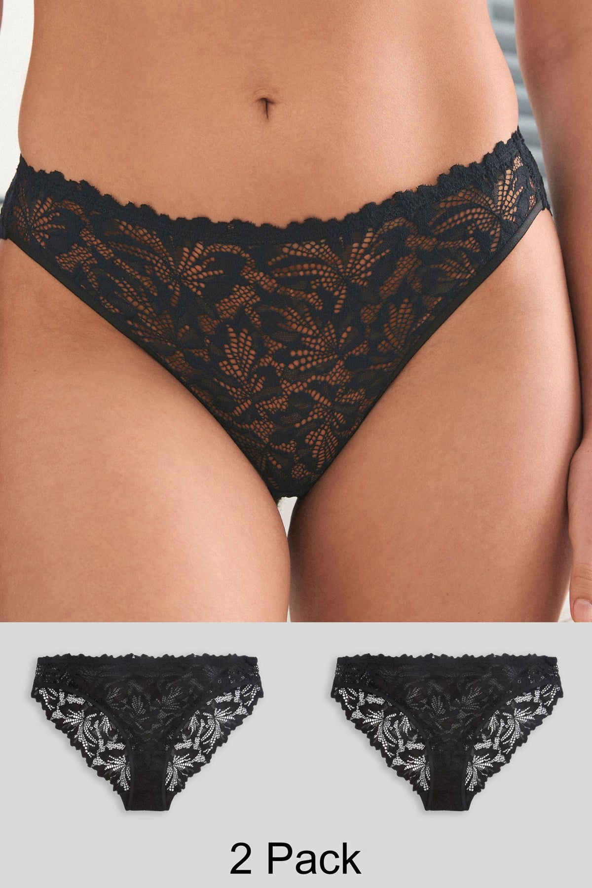 Black High Leg Ultimate Comfort Lace Knickers 2 Pack