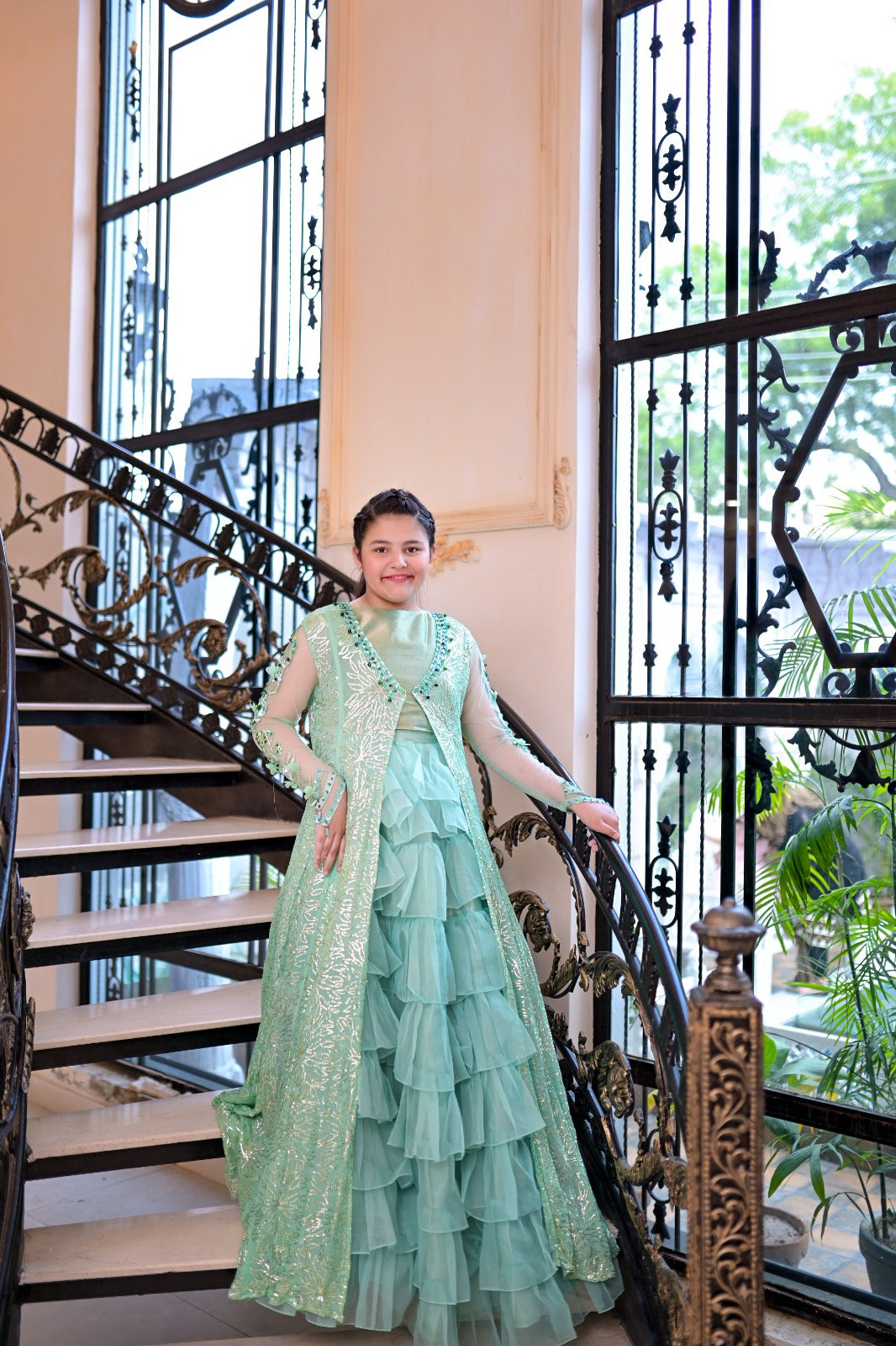 Emrel green gown lehnga eastern western cut