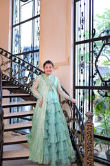 Emrel green gown lehnga eastern western cut