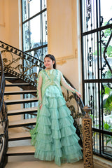 Emrel green gown lehnga eastern western cut