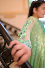 Emrel green gown lehnga eastern western cut