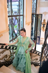 Emrel green gown lehnga eastern western cut