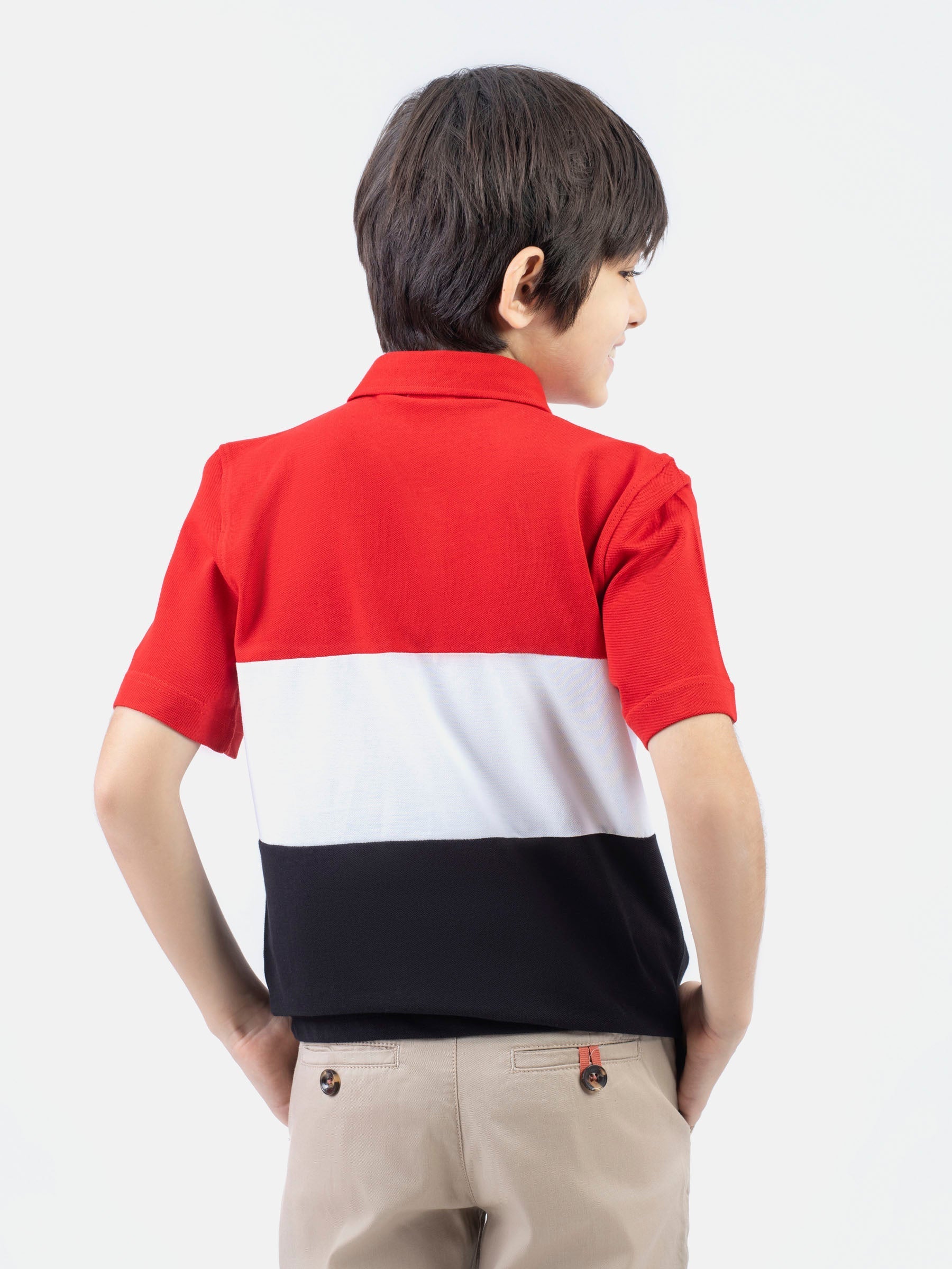 Red & Black Three Tone Casual Pique Polo Brumano Pakistan