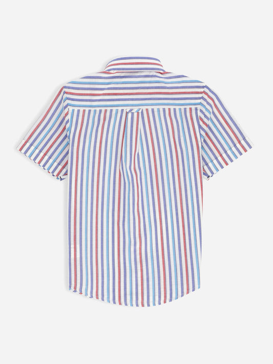 Red & Blue Seersucked Striped Half Sleeve Casual Shirt Brumano Pakistan