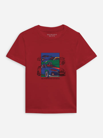 Red 'Sports Cars' Printed Casual T-Shirt Brumano Pakistan