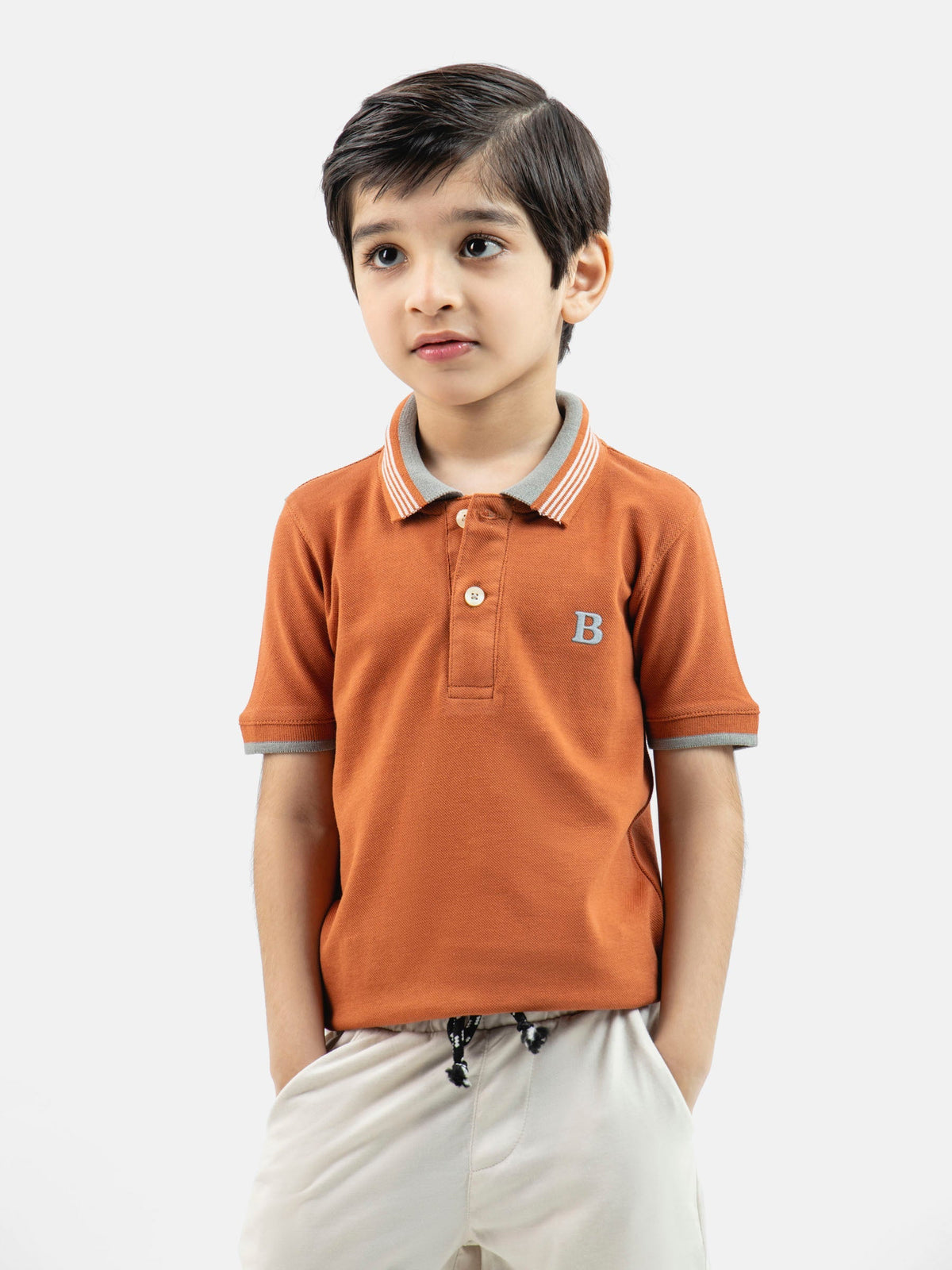 Rusty Orange Polo With Blue Collar Brumano Pakistan