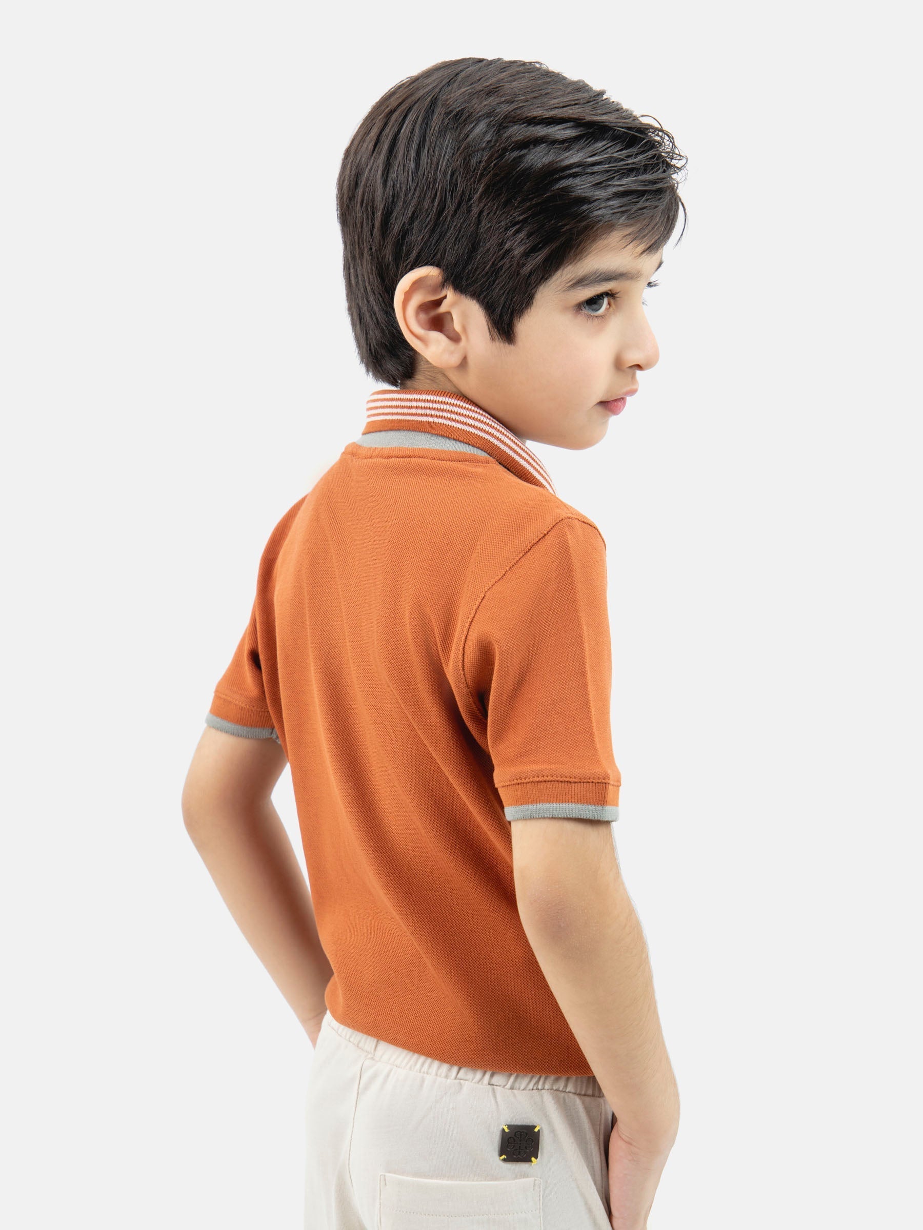 Rusty Orange Polo With Blue Collar Brumano Pakistan