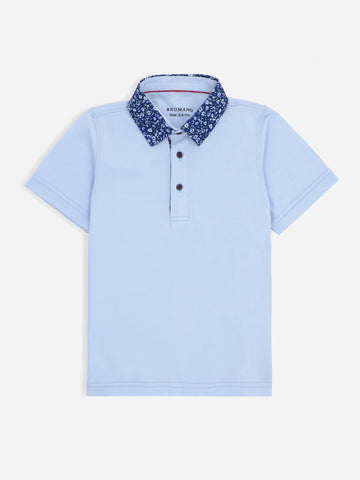 Sky Blue Casual Polo Shirt With Printed Floral Collar Brumano Pakistan