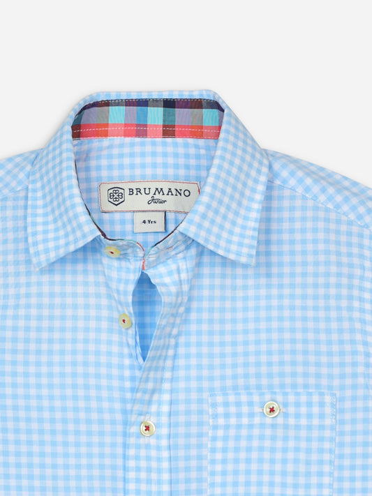 Sky Blue Gingham Long Sleeve Casual Shirt