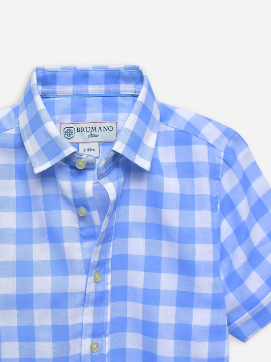 Sky Blue Large Gingham Half Sleeve Casual Shirt