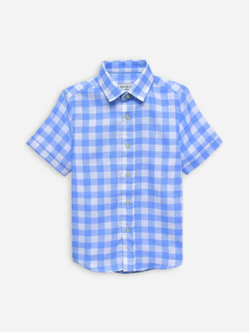 Sky Blue Large Gingham Half Sleeve Casual Shirt