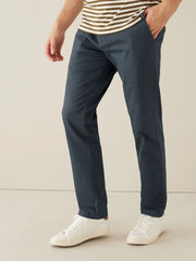 Navy Blue Straight Fit Printed Belted Soft Touch Chino Trousers