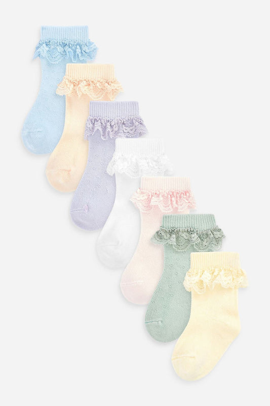 7 Pack Lace Frill Ankle Socks