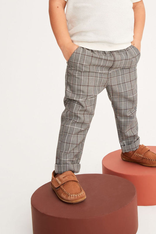 Neutral Pull-On Check Trousers