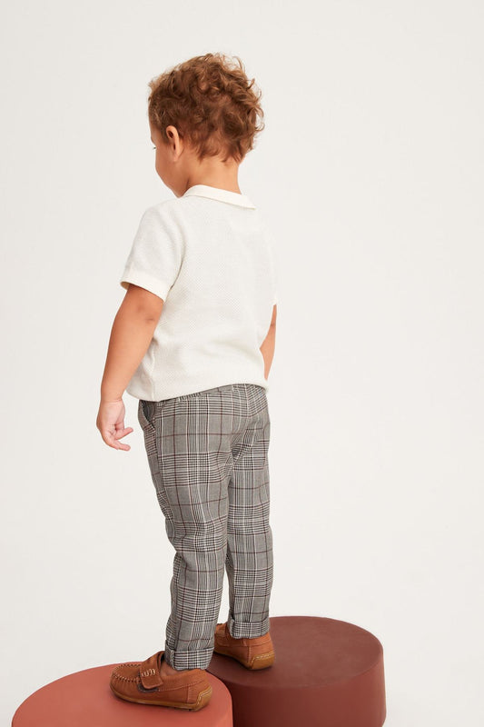 Neutral Pull-On Check Trousers