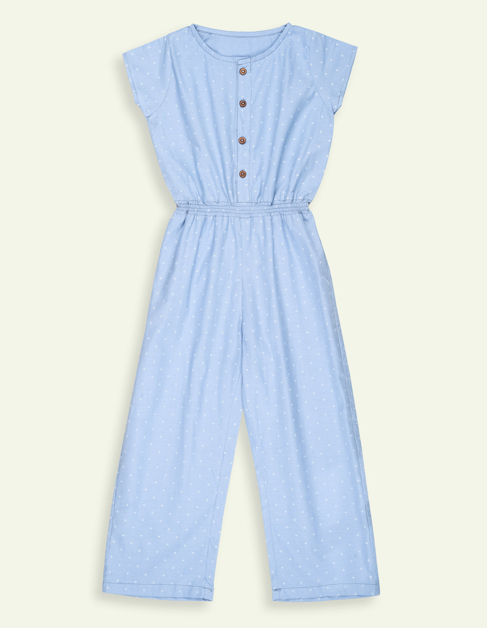Girls Sky Blue Printed Wide-Leg Jumpsuit
