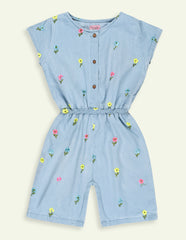 Girls Floral Embroidered Denim Playsuit