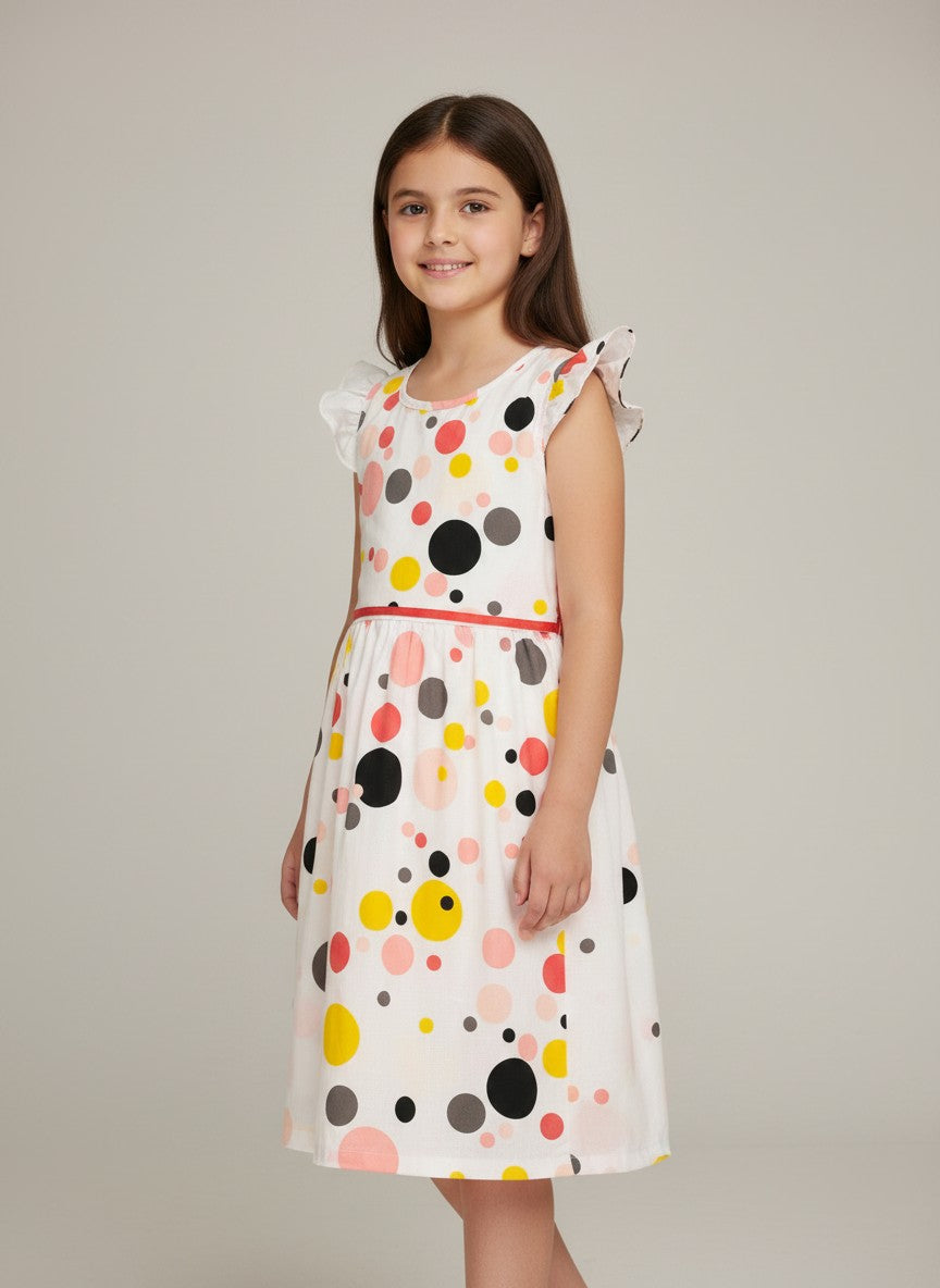 White Multi Colored Polka Dot Dress