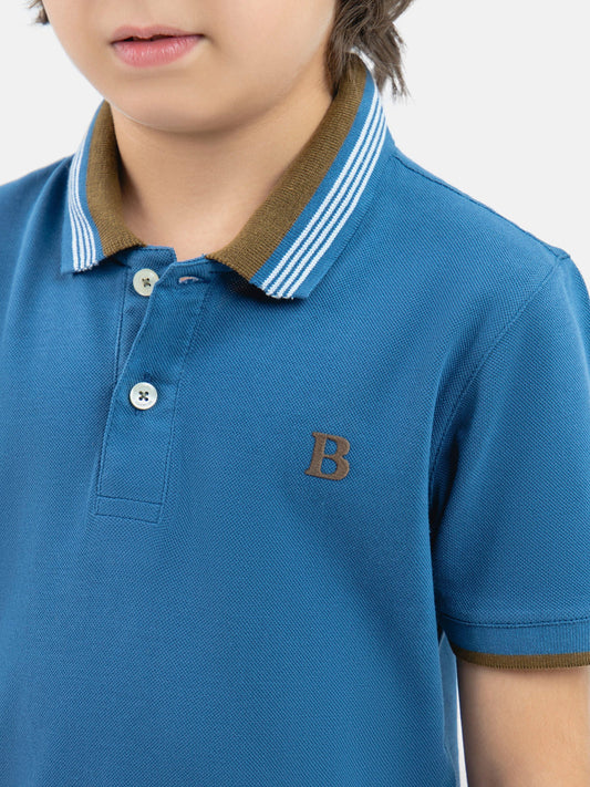 Teal Blue Polo With Brown Collar Brumano Pakistan