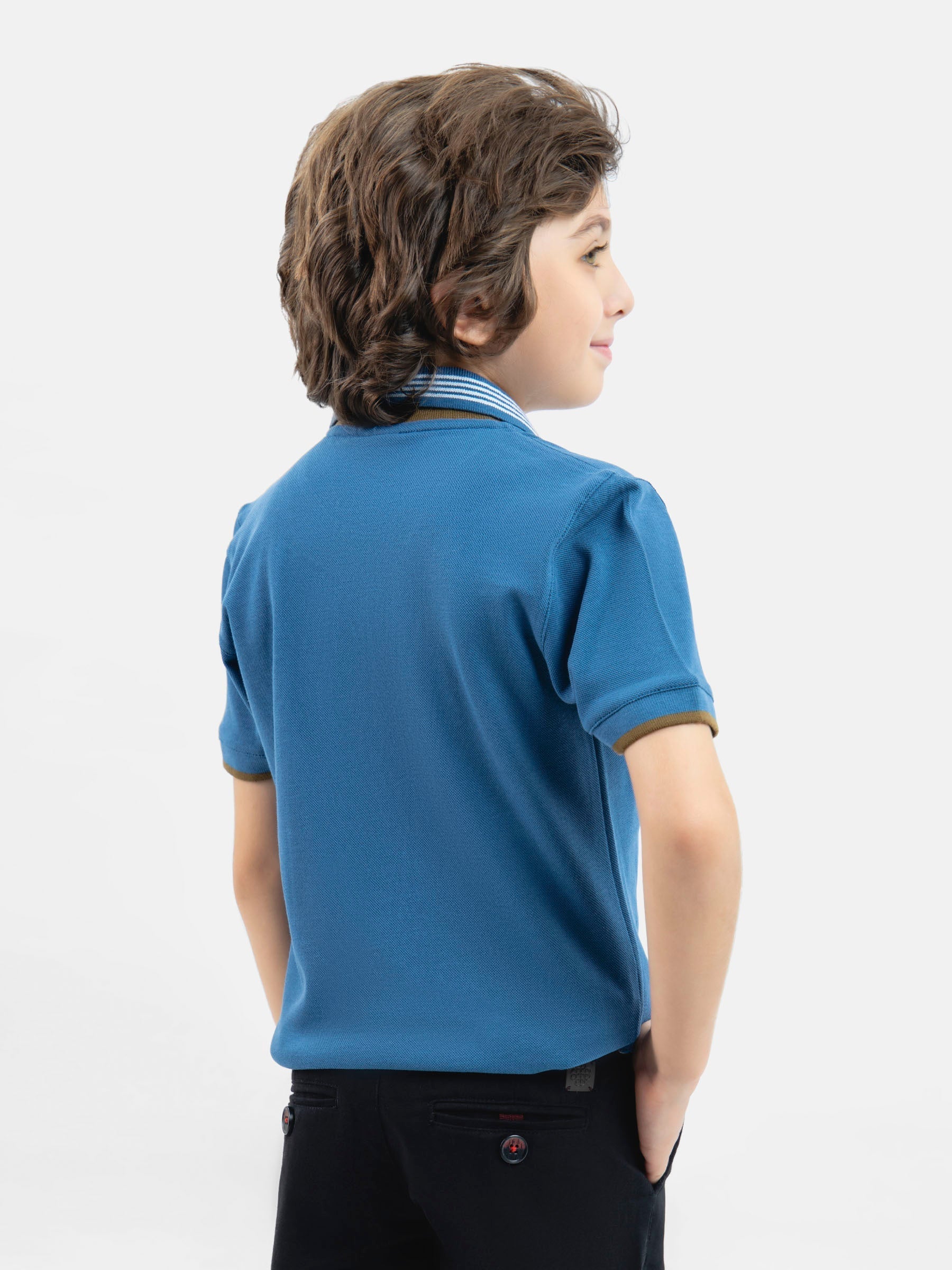 Teal Blue Polo With Brown Collar Brumano Pakistan