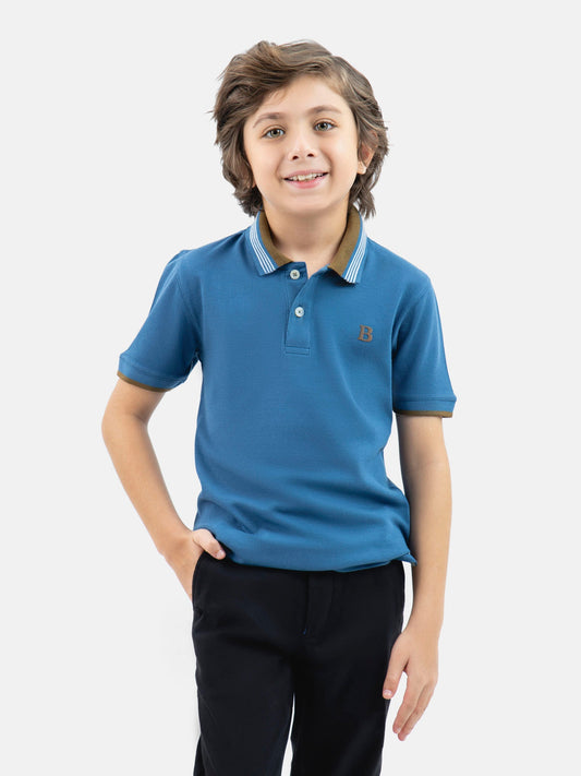 Teal Blue Polo With Brown Collar Brumano Pakistan