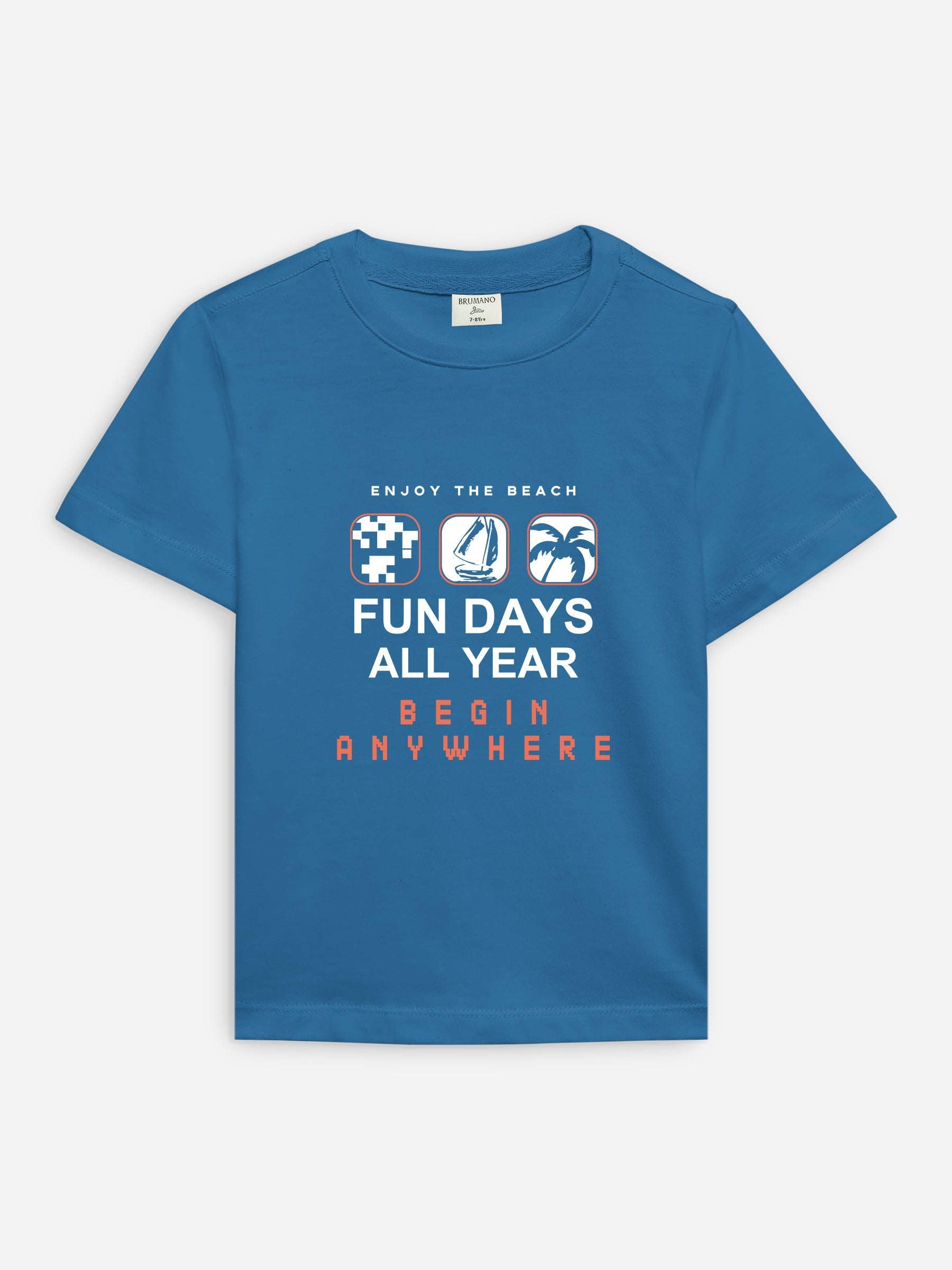 Teal Blue 'Fun Days' Printed Casual T-Shirt Brumano Pakistan