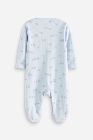 Pale Blue 4 Pack Elephant Baby Sleepsuits