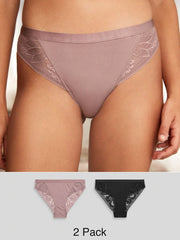 Black/Mauve Purple High Leg Microfibre and Lace Knickers 2 Pack