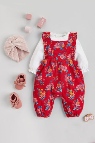 2 Piece Baby Frill Dungarees And Bodysuit Set