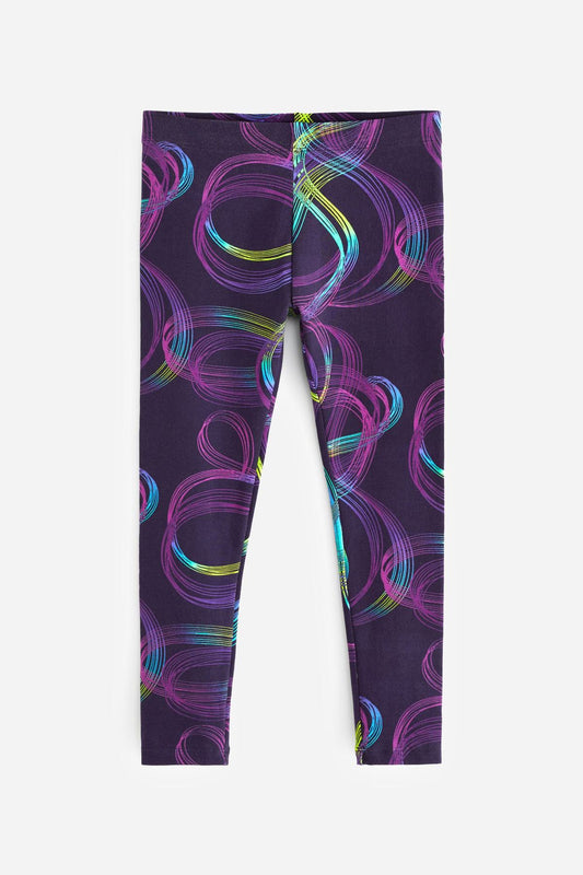 Digital Swirl Print Leggings Black/Purple/Aqua Blue