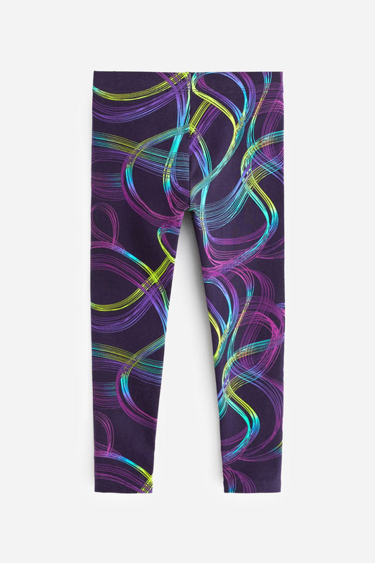 Digital Swirl Print Leggings Black/Purple/Aqua Blue