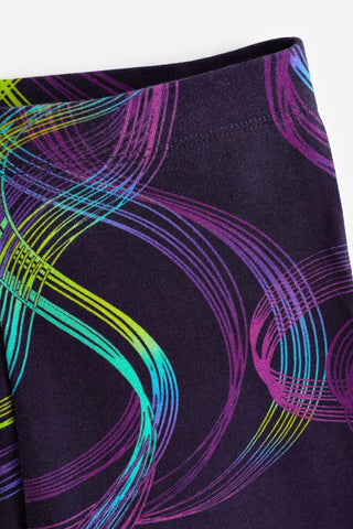 Digital Swirl Print Leggings Black/Purple/Aqua Blue