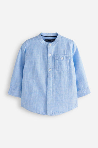 Grandad Collar Linen Mix Shirt