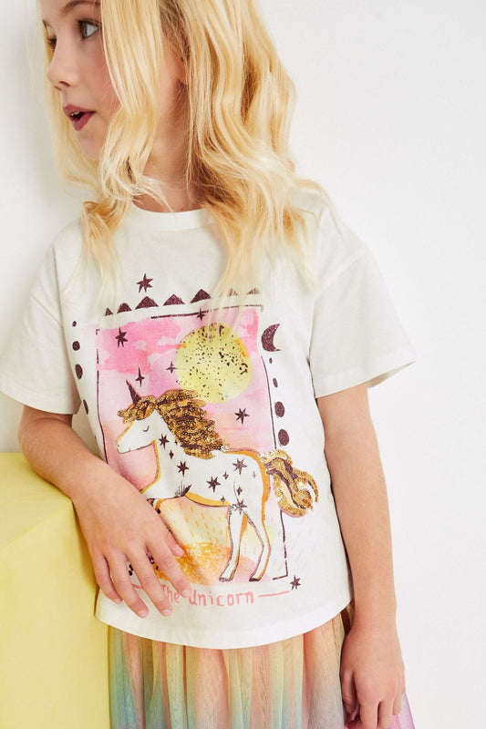White/Pink Sequin Tarot Unicorn T-Shirt