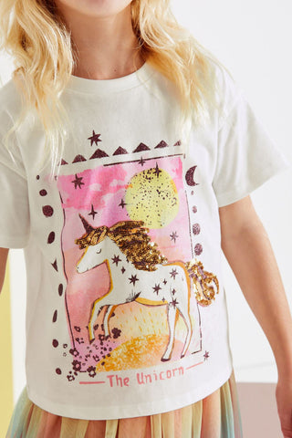 White/Pink Sequin Tarot Unicorn T-Shirt