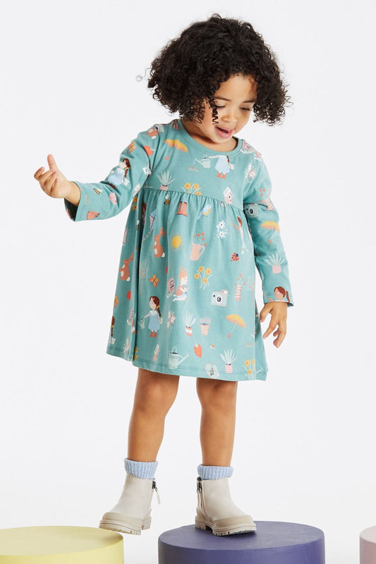 Green Girl Print Long Sleeve Jersey Dress