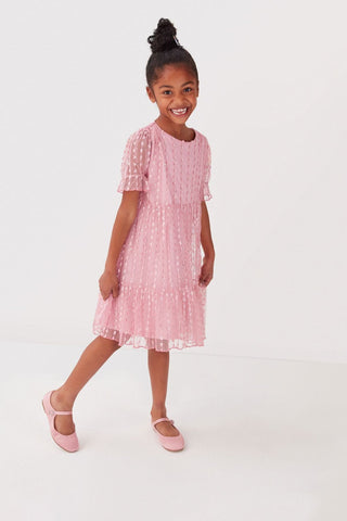 Sparkle Mesh Short Sleeve Tiered Party Dress