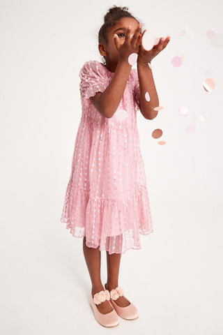 Sparkle Mesh Short Sleeve Tiered Party Dress