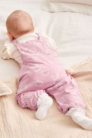 Jersey Printed Baby 2 Piece Dungarees And Bodysuit Set