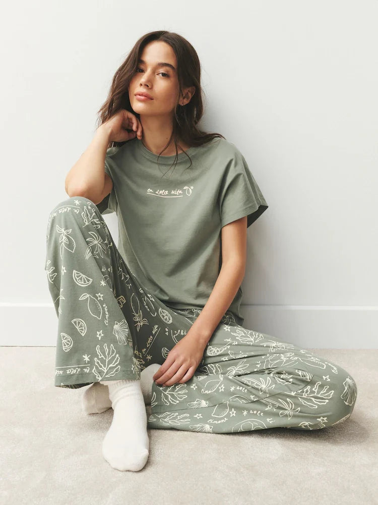 Sage Green Lemons Short Sleeve Pyjamas