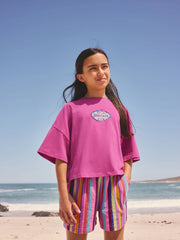Pink/Stripe Fruit T-Shirt and Textured Shorts Set (3-16yrs)